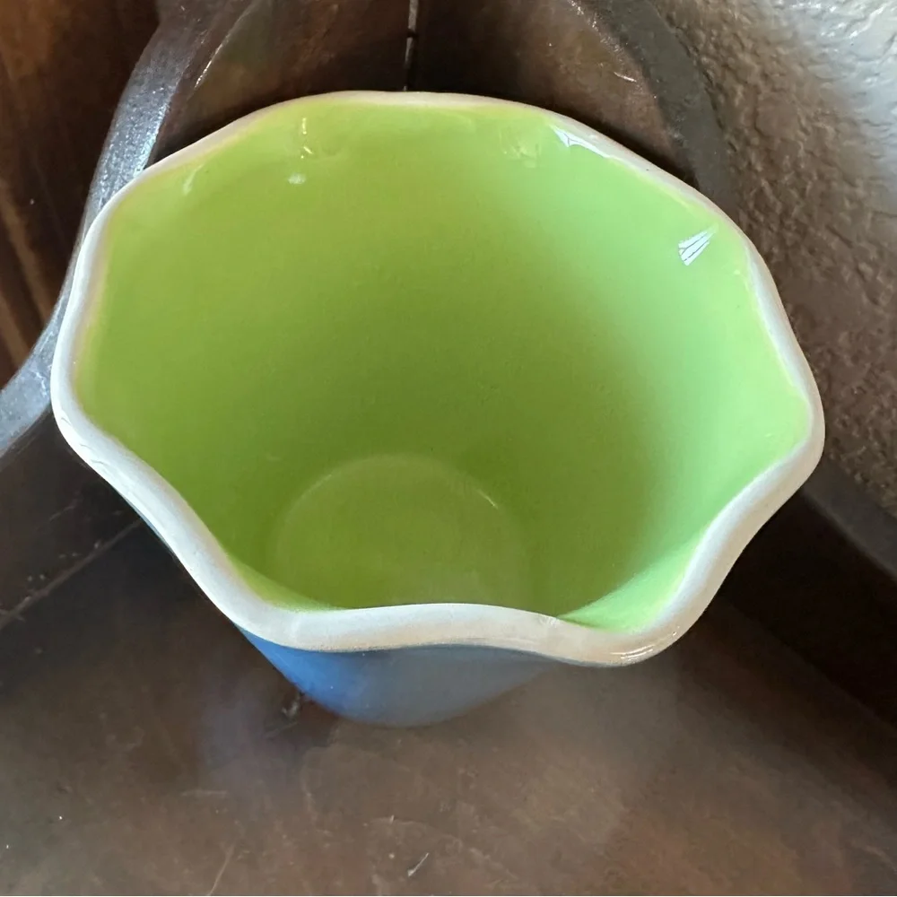 Crate&Barrel Two-Tone Blue Green Pot 6”